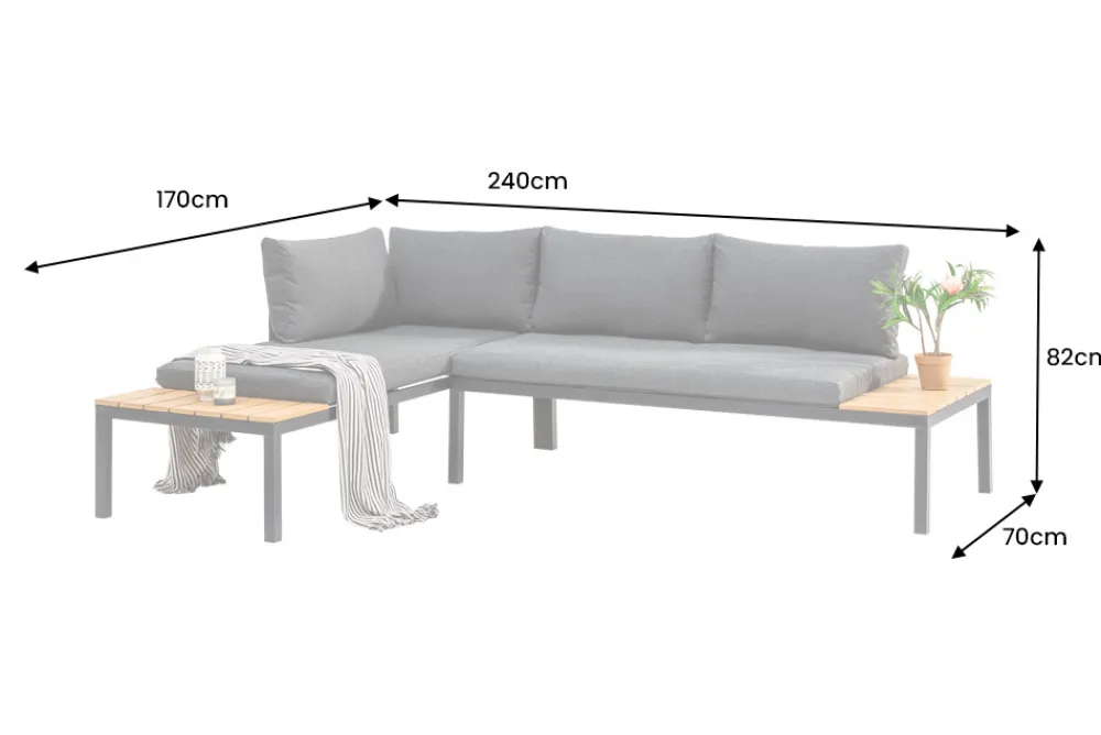 Riess-Ambiente Skandinavisch|Sitzgruppen > Modulare Garten Sitzgruppe ORLANDO LOUNGE 240cm champagner greige Aluminium wetterfest inkl. Kissen