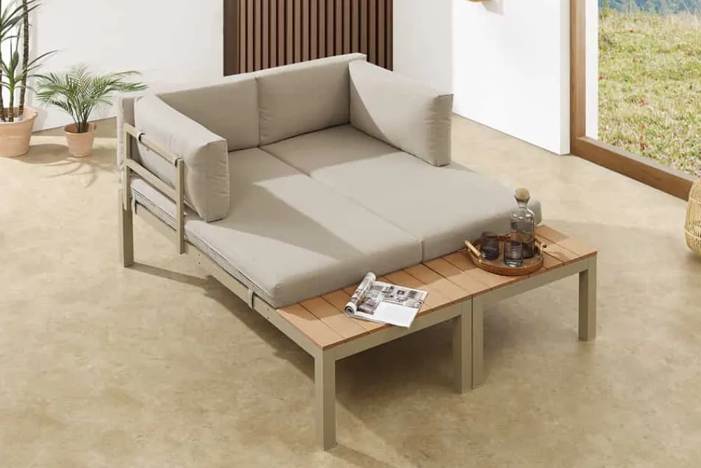 Riess-Ambiente Skandinavisch|Sitzgruppen > Modulare Garten Sitzgruppe ORLANDO LOUNGE 240cm champagner greige Aluminium wetterfest inkl. Kissen