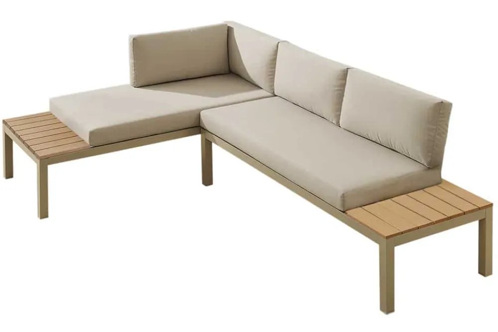 Riess-Ambiente Skandinavisch|Sitzgruppen > Modulare Garten Sitzgruppe ORLANDO LOUNGE 240cm champagner greige Aluminium wetterfest inkl. Kissen
