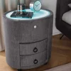 Riess-Ambiente Samt Möbel|Retro Möbel > Nachttisch SIGNUM 55cm oval grau Vogue Seiden Samtstoff inkl. Beleuchtung Schubladen