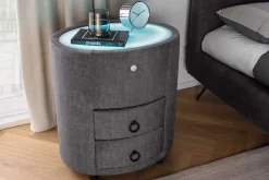 Riess-Ambiente Samt Möbel|Retro Möbel > Nachttisch SIGNUM 55cm oval grau Vogue Seiden Samtstoff inkl. Beleuchtung Schubladen