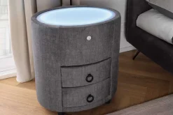 Riess-Ambiente Samt Möbel|Retro Möbel > Nachttisch SIGNUM 55cm oval grau Vogue Seiden Samtstoff inkl. Beleuchtung Schubladen
