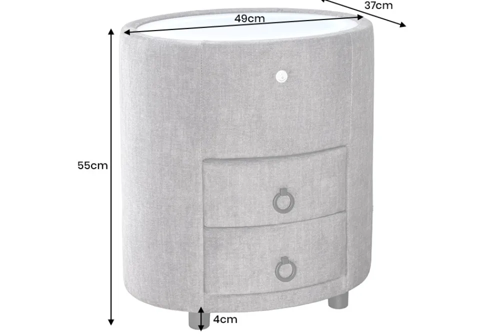 Riess-Ambiente Samt Möbel|Retro Möbel > Nachttisch SIGNUM 55cm oval grau Vogue Seiden Samtstoff inkl. Beleuchtung Schubladen