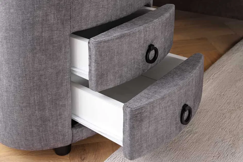 Riess-Ambiente Samt Möbel|Retro Möbel > Nachttisch SIGNUM 55cm oval grau Vogue Seiden Samtstoff inkl. Beleuchtung Schubladen