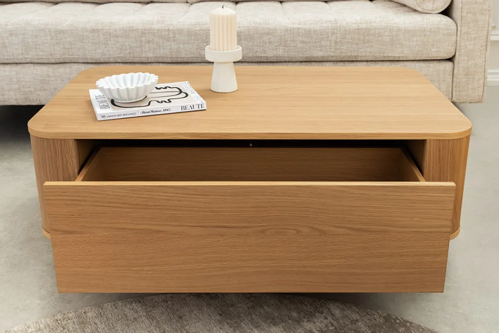 Riess-Ambiente Skandinavisch|Couchtische & Truhen > Nordischer Couchtisch VALHALLA WOOD 100cm natur Eichenholz mit Schublade