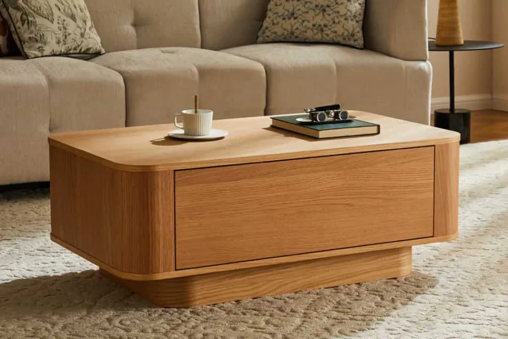 Riess-Ambiente Skandinavisch|Couchtische & Truhen > Nordischer Couchtisch VALHALLA WOOD 100cm natur Eichenholz mit Schublade