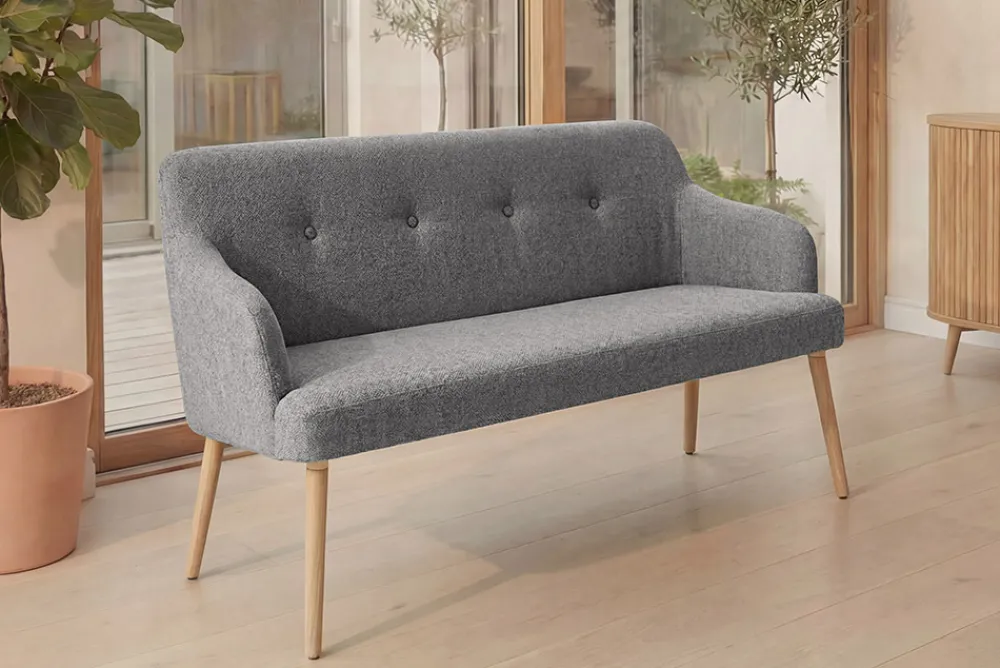 Riess-Ambiente Skandinavisch|Sitzbänke > Nordische Sitzbank SCANDINAVIA MEISTERSTÜCK 115cm grau natur Massivholz mit Armlehne