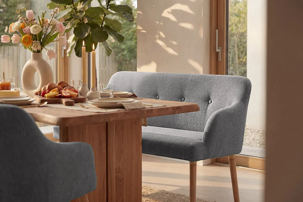 Riess-Ambiente Skandinavisch|Sitzbänke > Nordische Sitzbank SCANDINAVIA MEISTERSTÜCK 115cm grau natur Massivholz mit Armlehne