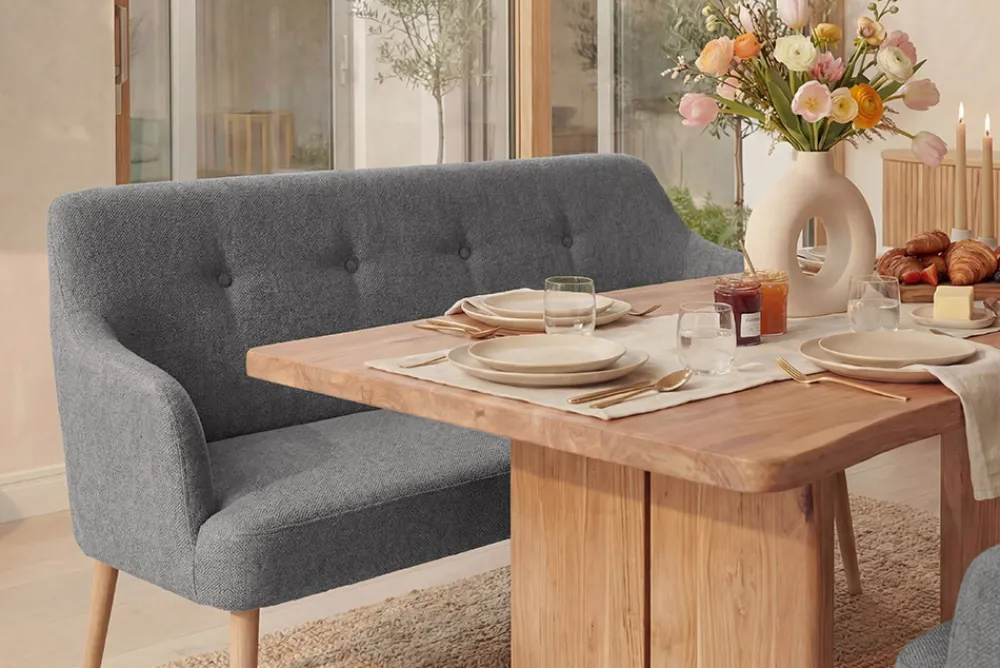 Riess-Ambiente Skandinavisch|Sitzbänke > Nordische Sitzbank SCANDINAVIA MEISTERSTÜCK 115cm grau natur Massivholz mit Armlehne