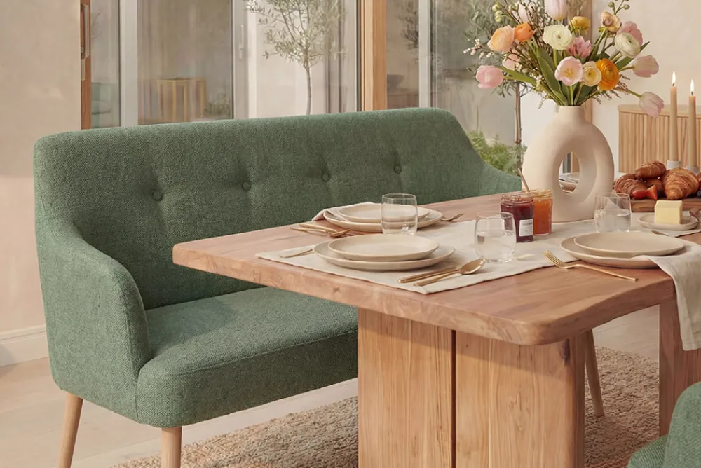 Riess-Ambiente Skandinavisch|Sitzbänke > Nordische Sitzbank SCANDINAVIA MEISTERSTÜCK 115cm salbei natur Massivholz mit Armlehne