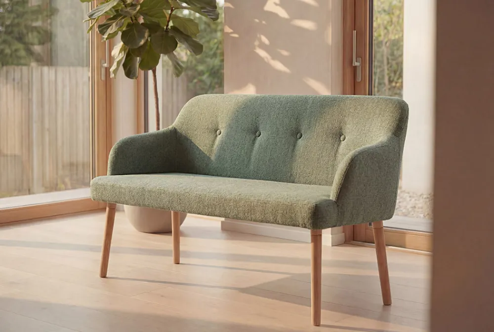 Riess-Ambiente Skandinavisch|Sitzbänke > Nordische Sitzbank SCANDINAVIA MEISTERSTÜCK 115cm salbei natur Massivholz mit Armlehne