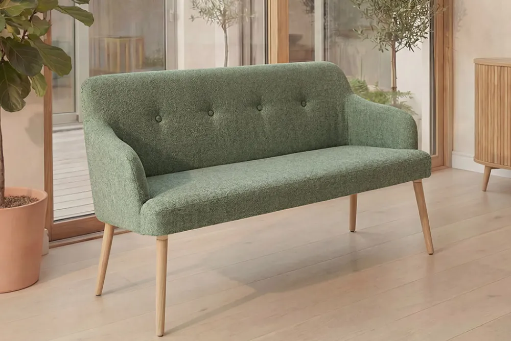 Riess-Ambiente Skandinavisch|Sitzbänke > Nordische Sitzbank SCANDINAVIA MEISTERSTÜCK 115cm salbei natur Massivholz mit Armlehne