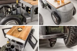 Riess-Ambiente Couchtische & Truhen > Oldtimer Couchtisch HOT ROD 160cm Stahl Mangoholz mit Stauraum Flaschenhalter massiv
