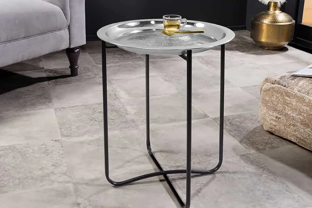 Riess-Ambiente Beistelltische > Orientalischer Beistelltisch CASABLANCA 50cm silber schwarz Tablett abnehmbar klappbar