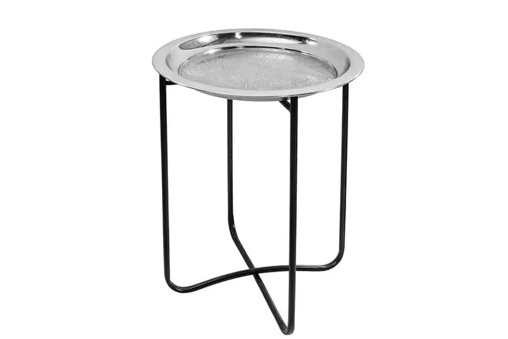 Riess-Ambiente Beistelltische > Orientalischer Beistelltisch CASABLANCA 50cm silber schwarz Tablett abnehmbar klappbar
