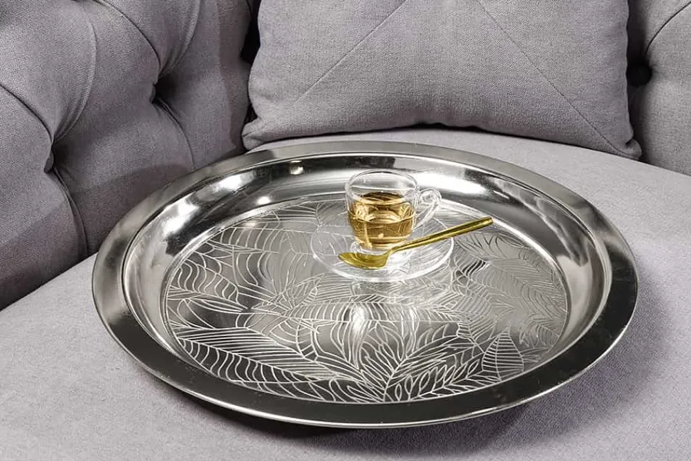 Riess-Ambiente Beistelltische > Orientalischer Beistelltisch CASABLANCA 50cm silber schwarz Tablett abnehmbar klappbar