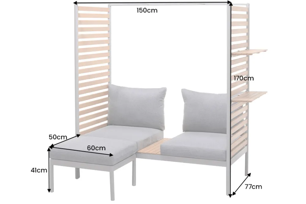 Riess-Ambiente Sitzgruppen|Sitzbänke > Outdoor Balkonlounge 2-Sitzer COCOONING anthrazit Aluminium Holz mit Hocker wetterfest