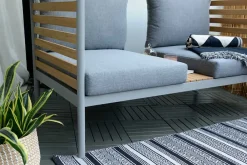 Riess-Ambiente Sitzgruppen|Sitzbänke > Outdoor Balkonlounge 2-Sitzer COCOONING anthrazit Aluminium Holz mit Hocker wetterfest