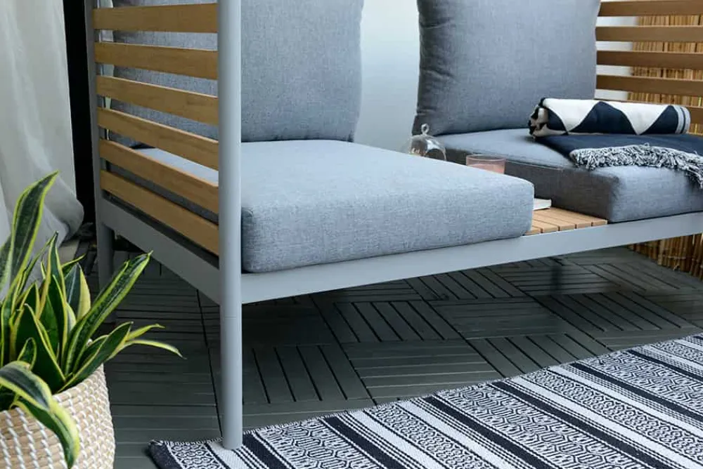 Riess-Ambiente Sitzgruppen|Sitzbänke > Outdoor Balkonlounge 2-Sitzer COCOONING anthrazit Aluminium Holz mit Hocker wetterfest
