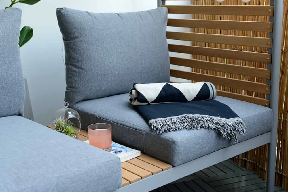 Riess-Ambiente Sitzgruppen|Sitzbänke > Outdoor Balkonlounge 2-Sitzer COCOONING anthrazit Aluminium Holz mit Hocker wetterfest