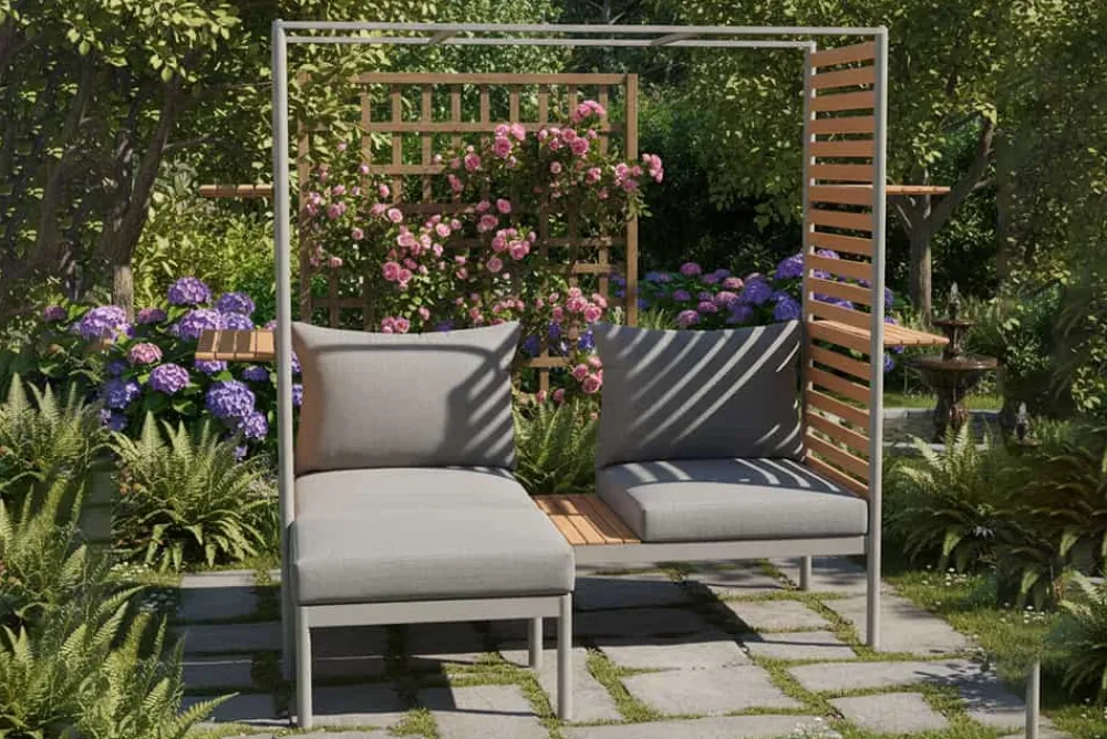 Riess-Ambiente Sitzgruppen|Sitzbänke > Outdoor Balkonlounge 2-Sitzer COCOONING anthrazit Aluminium Holz mit Hocker wetterfest