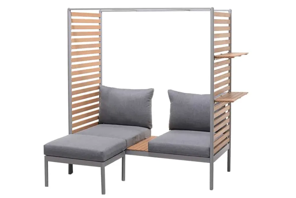 Riess-Ambiente Sitzgruppen|Sitzbänke > Outdoor Balkonlounge 2-Sitzer COCOONING anthrazit Aluminium Holz mit Hocker wetterfest