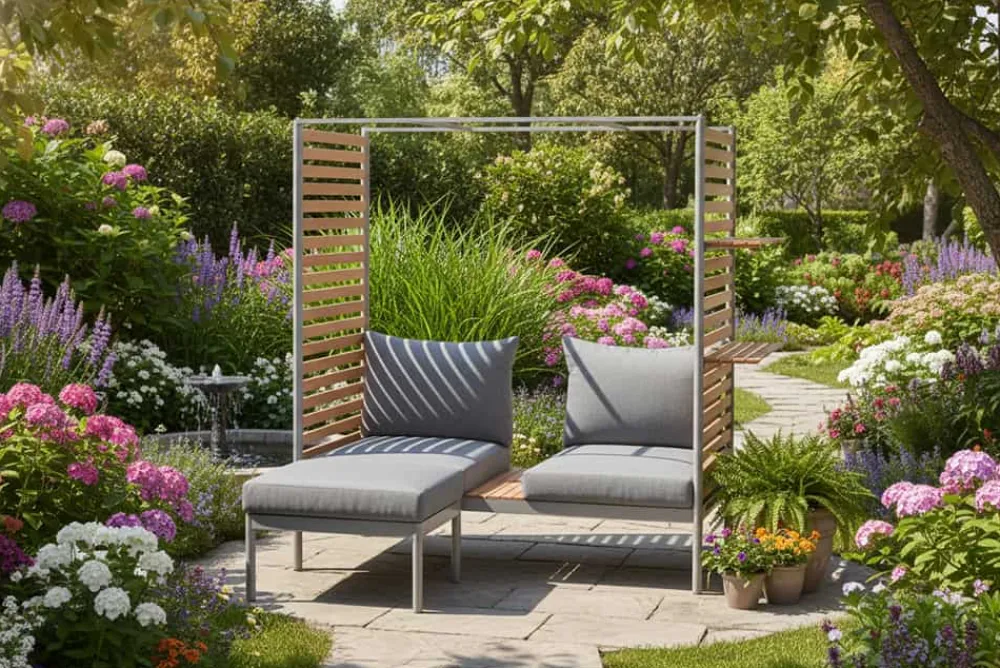 Riess-Ambiente Sitzgruppen|Sitzbänke > Outdoor Balkonlounge 2-Sitzer COCOONING anthrazit Aluminium Holz mit Hocker wetterfest