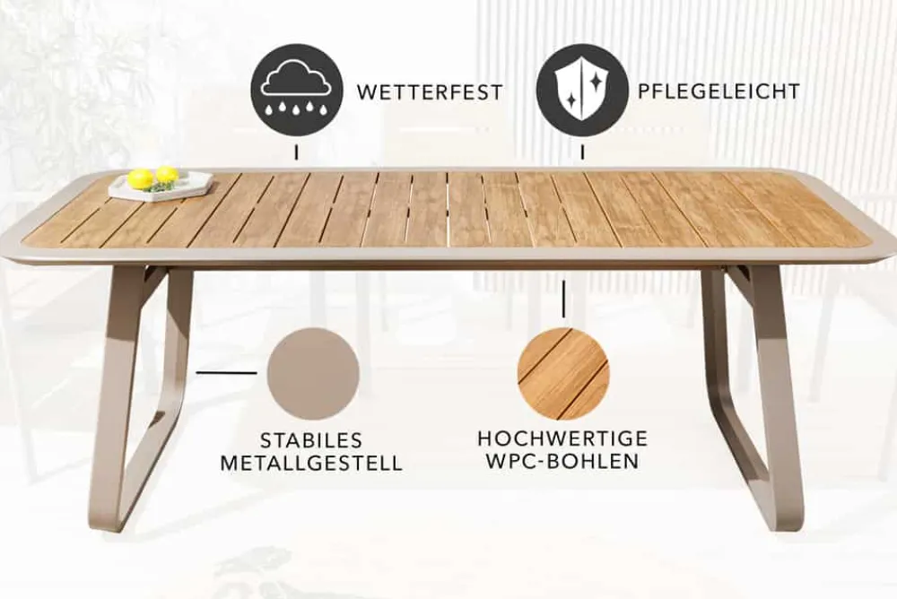 Riess-Ambiente Esstische|Gartentische > Outdoor Esstisch ORGANIC 200cm natur Kunststoff greige Aluminium Gartentisch wetterfest
