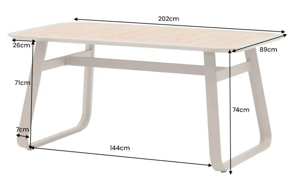 Riess-Ambiente Esstische|Gartentische > Outdoor Esstisch ORGANIC 200cm natur Kunststoff greige Aluminium Gartentisch wetterfest