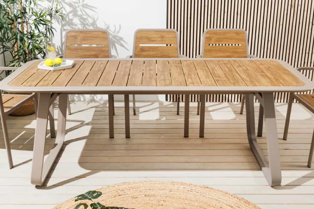 Riess-Ambiente Esstische|Gartentische > Outdoor Esstisch ORGANIC 200cm natur Kunststoff greige Aluminium Gartentisch wetterfest