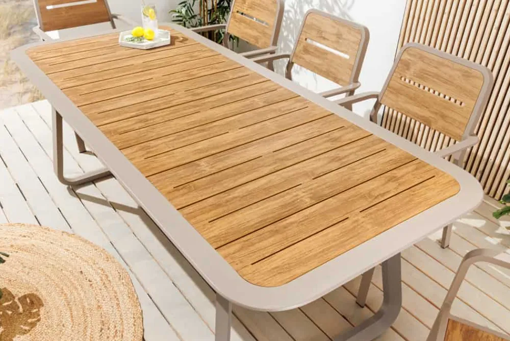 Riess-Ambiente Esstische|Gartentische > Outdoor Esstisch ORGANIC 200cm natur Kunststoff greige Aluminium Gartentisch wetterfest