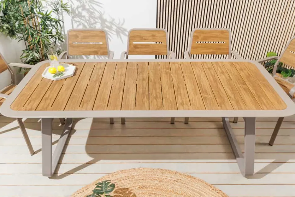 Riess-Ambiente Esstische|Gartentische > Outdoor Esstisch ORGANIC 200cm natur Kunststoff greige Aluminium Gartentisch wetterfest