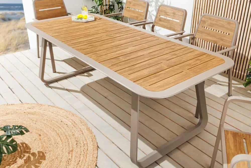 Riess-Ambiente Esstische|Gartentische > Outdoor Esstisch ORGANIC 200cm natur Kunststoff greige Aluminium Gartentisch wetterfest