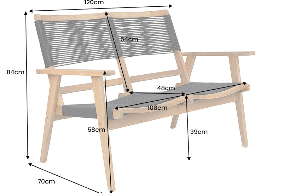 Riess-Ambiente Mehr...|Bänke Und Hocker > Outdoor Gartenbank BALI ROPE 120cm natur anthrazit Akazie 2-Sitzer