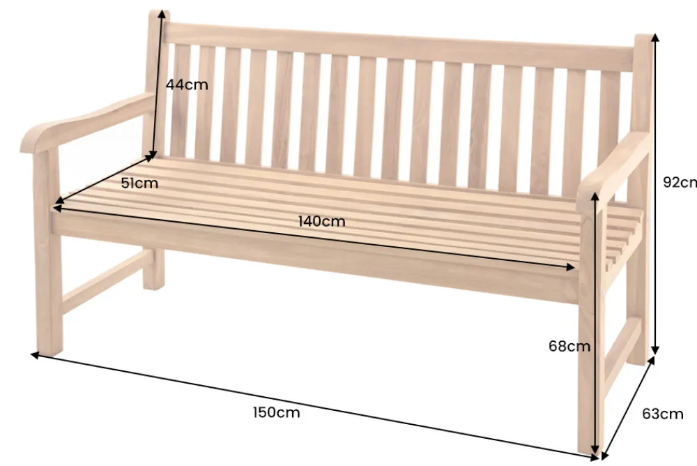 Riess-Ambiente Mehr...|Massivholz Gartenmöbel > Outdoor Gartenbank EMPIRE TEAK 150cm natur Massivholz