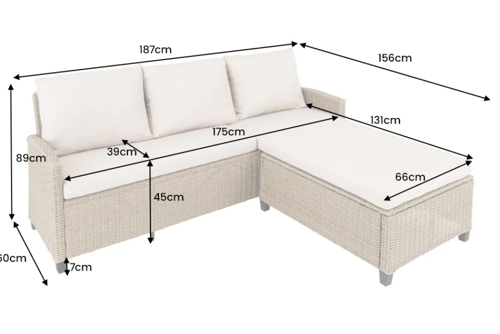 Riess-Ambiente Sitzgruppen > Outdoor Garten-Lounge MONACO 190cm natur Polyrattan Sitzecke inkl. Kissen wetterfest