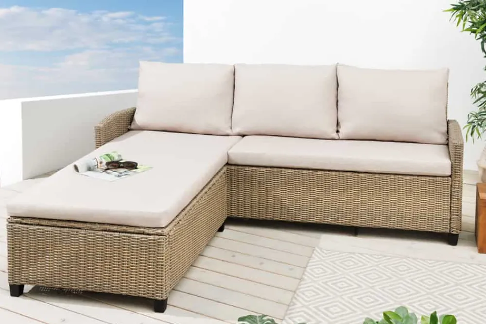 Riess-Ambiente Sitzgruppen > Outdoor Garten-Lounge MONACO 190cm natur Polyrattan Sitzecke inkl. Kissen wetterfest