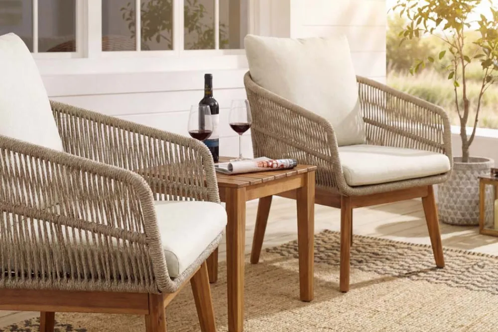 Riess-Ambiente Sitzgruppen > Outdoor Gartenlounge ROPE natur taupe Akazie 2er-Sitzgruppe inkl. Tisch und Kissen