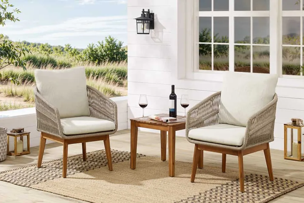 Riess-Ambiente Sitzgruppen > Outdoor Gartenlounge ROPE natur taupe Akazie 2er-Sitzgruppe inkl. Tisch und Kissen