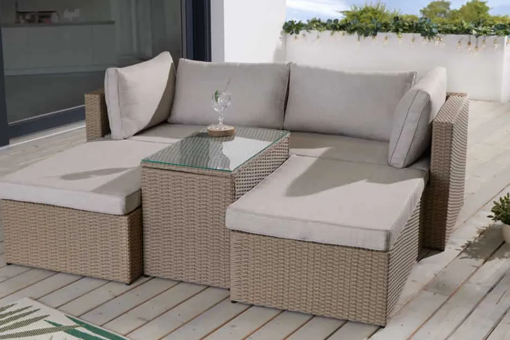 Riess-Ambiente Sitzgruppen > Outdoor Gartenlounge Set XXL MODULAR natur Polyrattan Sitzgruppe wetterfest inkl. Kissen