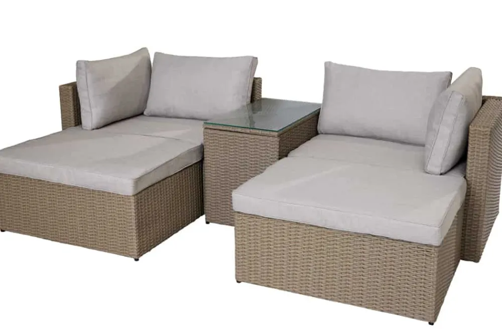 Riess-Ambiente Sitzgruppen > Outdoor Gartenlounge Set XXL MODULAR natur Polyrattan Sitzgruppe wetterfest inkl. Kissen