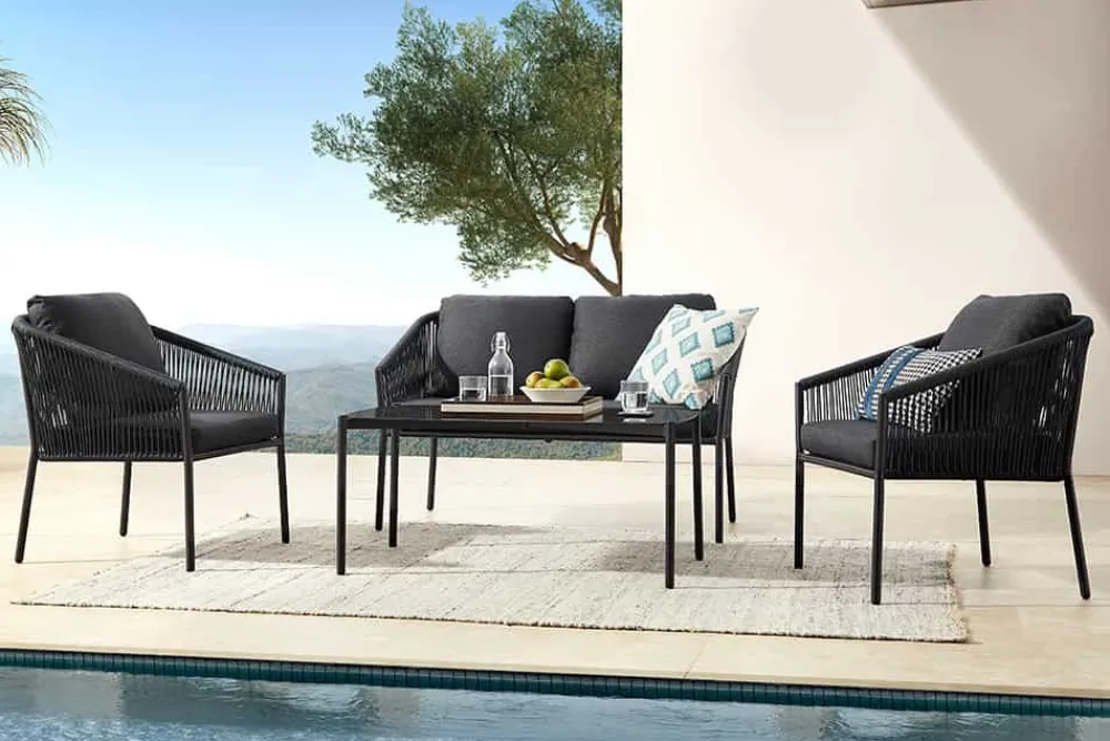 Riess-Ambiente Skandinavisch|Sitzgruppen > Outdoor Garten-Sitzgruppe AIRE ROPE anthrazit wetterfest inkl. Tisch und Kissen
