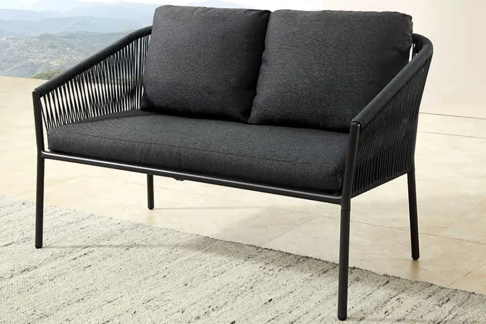 Riess-Ambiente Skandinavisch|Sitzgruppen > Outdoor Garten-Sitzgruppe AIRE ROPE anthrazit wetterfest inkl. Tisch und Kissen