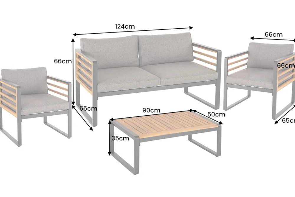 Riess-Ambiente Sitzgruppen > Outdoor Garten-Sitzgruppe PURE grau natur Akazie schwarz Metall inkl. Tisch Sitzpolster