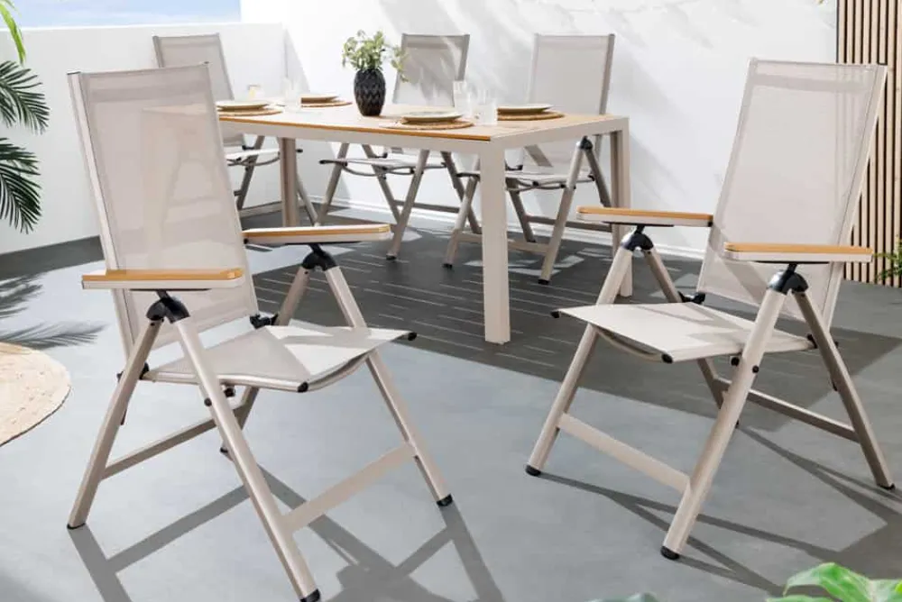 Riess-Ambiente Gartenstühle > Outdoor Gartenstuhl DESIGNO taupe Aluminium klappbar wetterfest Hochlehner