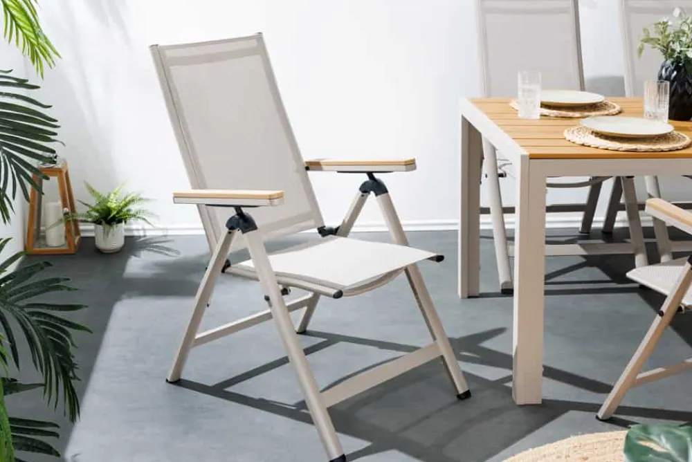 Riess-Ambiente Gartenstühle > Outdoor Gartenstuhl DESIGNO taupe Aluminium klappbar wetterfest Hochlehner