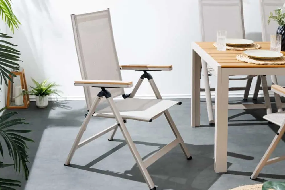 Riess-Ambiente Gartenstühle > Outdoor Gartenstuhl DESIGNO taupe Aluminium klappbar wetterfest Hochlehner