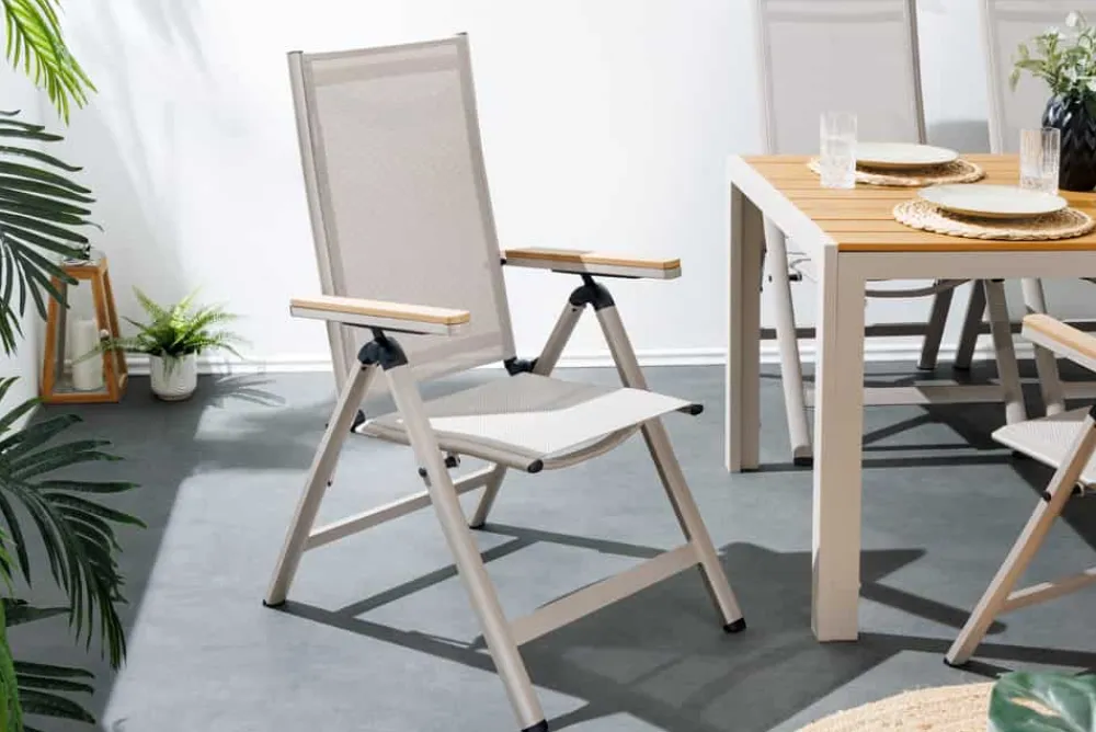 Riess-Ambiente Gartenstühle > Outdoor Gartenstuhl DESIGNO taupe Aluminium klappbar wetterfest Hochlehner
