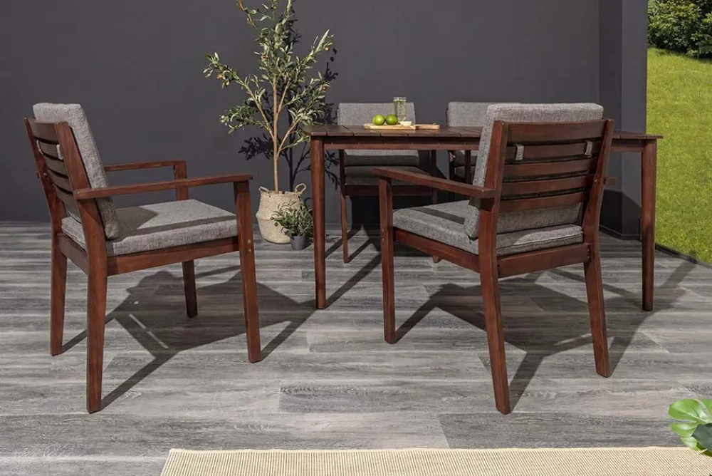Riess-Ambiente Mehr...|Massivholz Gartenmöbel > Outdoor Gartenstuhl KOPENHAGEN anthrazit braun Akazie honey finish inkl. Kissen stapelbar