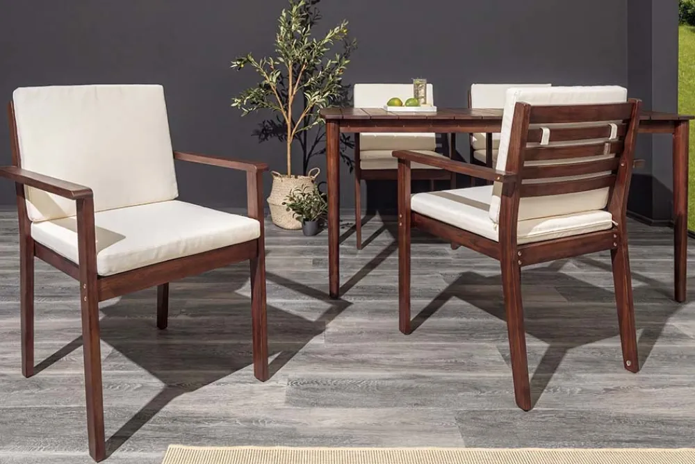 Riess-Ambiente Mehr...|Massivholz Gartenmöbel > Outdoor Gartenstuhl KOPENHAGEN beige braun Akazie honey finish inkl. Kissen stapelbar